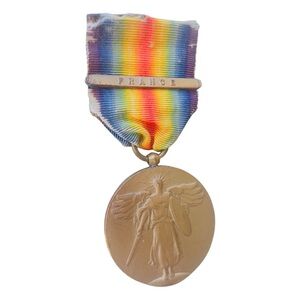Original WW1 U.S. Military Victory Medal w/Ribbon & France Service Bar 1914-1918